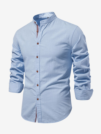 Camisas casuales para hombre Camisas casuales de algodón y lino de color sólido de manga larga y corte ajustado