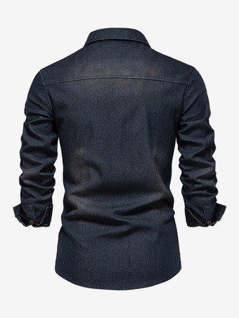 メンズ デニムシャツ カジュアル 無地 長袖 スリムフィット シャツ