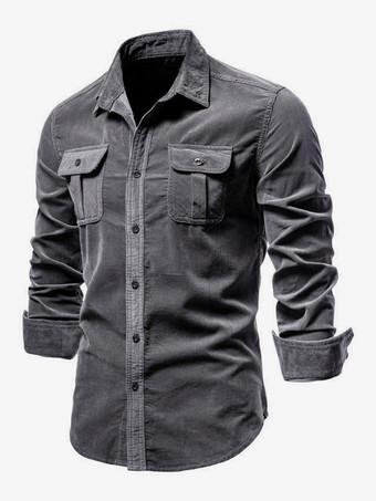 グレイメンズシャツ コットン スリムフィット カジュアル 長袖シャツ