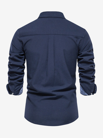 Camisa informal de corte entallado para hombre color liso manga larga botonadura sencilla