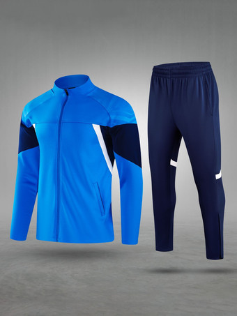 ブルー メンズ 長袖 ジッパージャケット コーチユニフォーム ニットスタンドカラー トレーニングユニフォーム