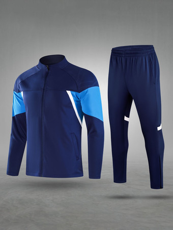 ダークネイビーメンズ 長袖 ジッパージャケット コーチユニフォーム ニットスタンドカラー トレーニングユニフォーム