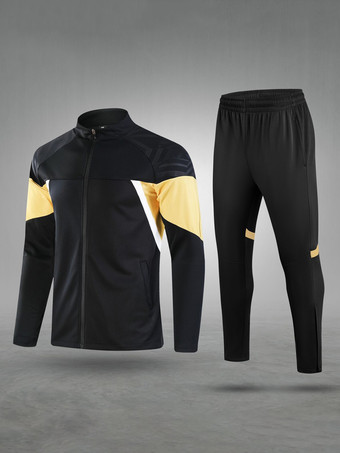 ブラック メンズ 長袖 ジッパージャケット コーチユニフォーム ニットスタンドカラー トレーニングユニフォーム