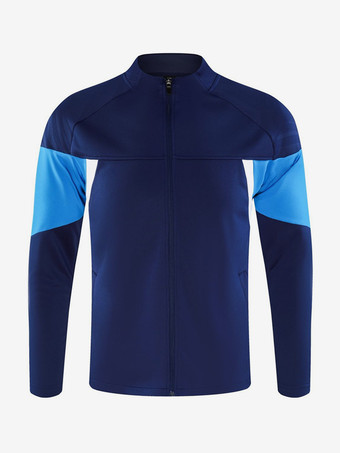 ダークネイビーメンズ 長袖 ジッパー コーチングユニフォーム ニット フットボール トレーニング スタンドカラー スポーツジャケット