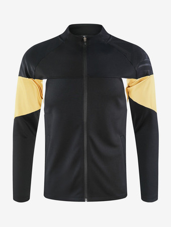 ブラック メンズ 長袖 ジッパー コーチングユニフォーム ニット フットボール トレーニング スタンドカラー スポーツジャケット