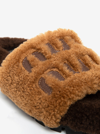 レディース ニットウール 冬用スライド フラット オープントゥ スライド