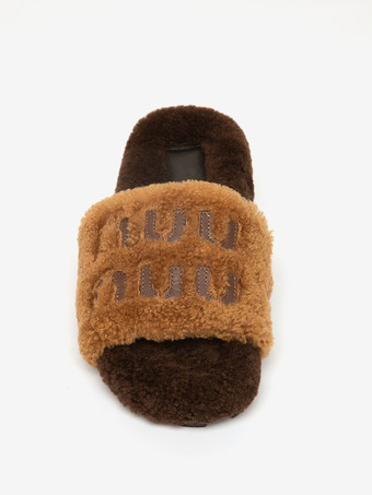 レディース ニットウール 冬用スライド フラット オープントゥ スライド