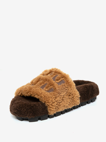 レディース ニットウール 冬用スライド フラット オープントゥ スライド