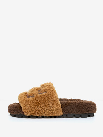 レディース ニットウール 冬用スライド フラット オープントゥ スライド