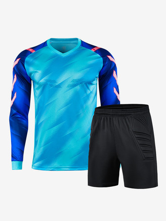 ライトスカイブルーメンズ サッカースーツ ゴールキーパー ユニフォーム 大人用 通気性 トレーニング ジャージ 長袖 トップスとショーツ