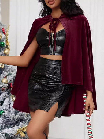 ワインレッド 女性用クリスマス 赤いマント ケープ ホリデーコスチューム