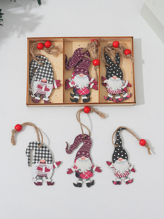 ブラック 漫画のカラフルな木製の森の置物ペンダント装飾クリスマスツリーアクセサリー