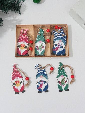 ワインレッド 漫画のカラフルな木製の森の置物ペンダント装飾クリスマスツリーアクセサリー