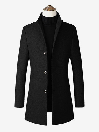 ブラック メンズ ミドル丈 ウィンドブレーカー ウールコート スタンドカラー 大きいサイズコート