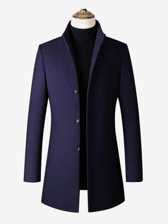 ダークネイビーメンズ ミドル丈 ウィンドブレーカー ウールコート スタンドカラー 大きいサイズコート