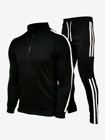 Nero Completo sportivo da uomo in due pezzi cardigan con colletto alto abbigliamento sportivo giovanile pantaloni casual aderenti