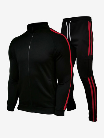 Nero e RossoCompleto sportivo da uomo in due pezzi cardigan con colletto alto abbigliamento sportivo giovanile pantaloni casual aderenti