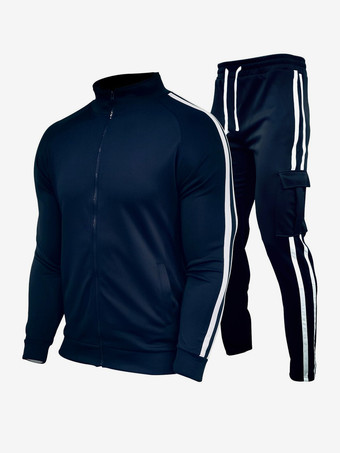 Blu Marino ScuroCompleto sportivo da uomo in due pezzi cardigan con colletto alto abbigliamento sportivo giovanile pantaloni casual aderenti