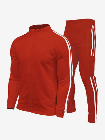 Rosso Completo sportivo da uomo in due pezzi cardigan con colletto alto abbigliamento sportivo giovanile pantaloni casual aderenti