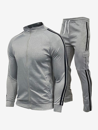 Grigio Completo sportivo da uomo in due pezzi cardigan con colletto alto abbigliamento sportivo giovanile pantaloni casual aderenti