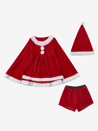 Girl's Christmas Set Red Dress Color Block Christmas Holidays Costumes