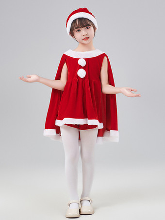 Girl's Christmas Set Red Dress Color Block Christmas Holidays Costumes