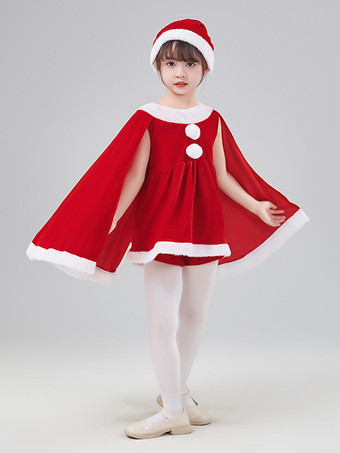 Red Girl's Christmas Set Red Dress Color Block Christmas Holidays Costumes