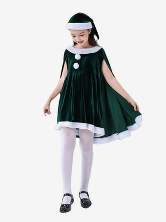 Dark GreenGirl's Christmas Set Red Dress Color Block Christmas Holidays Costumes