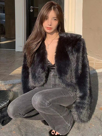 ブラック フェイクファーコート ホワイト ウエストラインなし 長袖 フェイクファーコート オーバーサイズ レディースコート