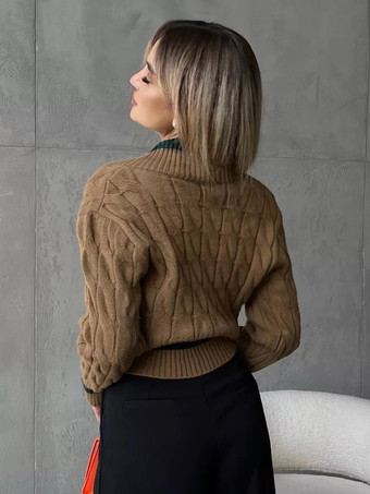 レディースプルオーバー ダークネイビー ツートン Vネック 長袖 オーバーサイズ ポリエステル セーター