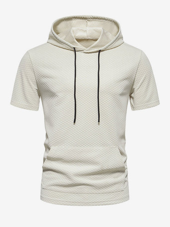 BeigeT-Shirt À Manches Courtes Capuche Pour Homme Décontracté Sport Poche