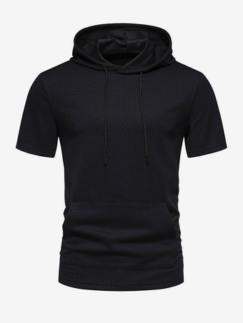 noir T-Shirt À Manches Courtes Capuche Pour Homme Décontracté Sport Poche