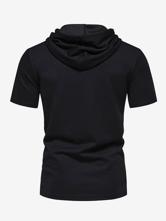 T-Shirt À Manches Courtes Capuche Pour Homme Décontracté Sport Poche