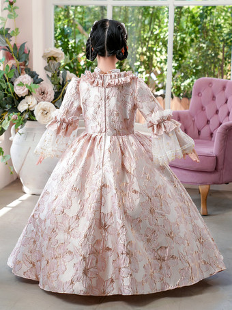 ピンクのレトロなビクトリア朝のロココ調のコスチューム、女の子のフリルドレス