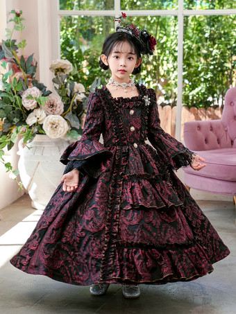 ブラウン ビクトリア朝のロココ調のコスチューム レトロコスチューム ティアードドレス 女の子のロイヤルドレス