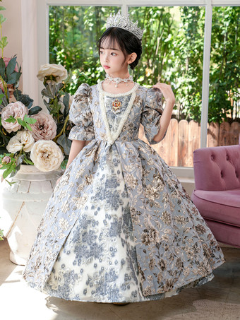 シルバー レトロ ビクトリア朝 ロココ コスチューム 花柄 ドレス ヴィンテージ クロージング