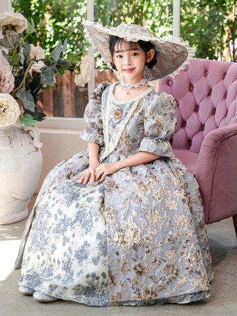 シルバー レトロ ビクトリア朝 ロココ コスチューム 花柄 ドレス ヴィンテージ クロージング