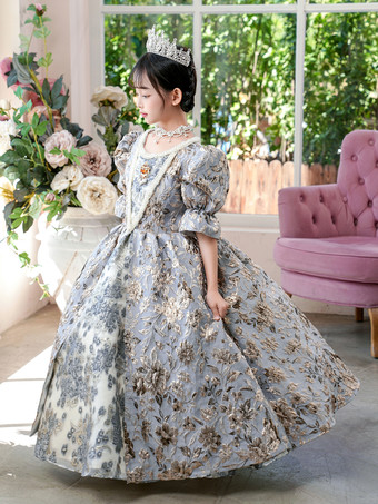 シルバー レトロ ビクトリア朝 ロココ コスチューム 花柄 ドレス ヴィンテージ クロージング