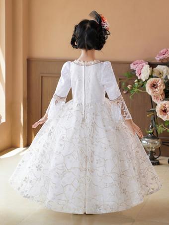 ビクトリア朝のロココ調のコスチューム、白いレトロコスチューム、女の子のボールガウン