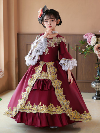 バーガンディ レトロ コスチューム フリル ドレス パーティー プロム ドレス ビクトリア朝 ロココ コスチューム