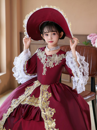 バーガンディ レトロ コスチューム フリル ドレス パーティー プロム ドレス ビクトリア朝 ロココ コスチューム