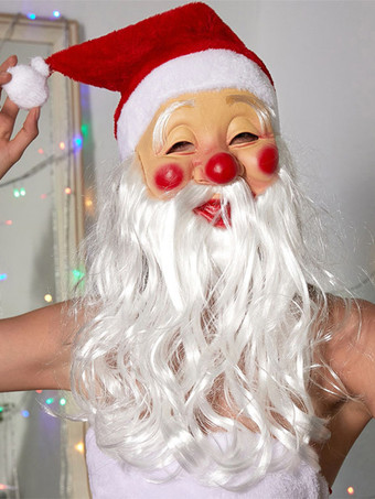 サンタクロース フード付きマスク 白ひげ ラテックス ヘッドカバー