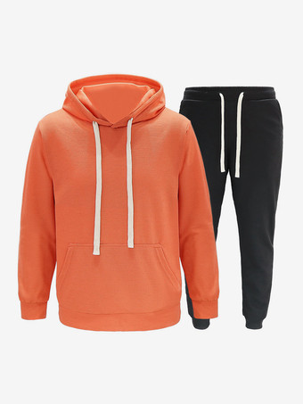 orange Ensemble De Sport À Capuche Pantalon Noir Football Entraînement Confortable