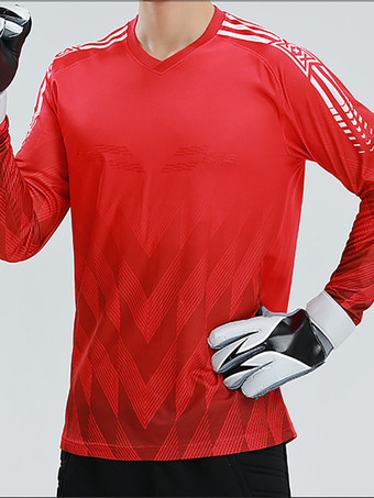 レッド メンズ サッカー ゴールキーパー ユニフォーム トップ スポーツ 通気性 トレーニング 長袖 Tシャツ