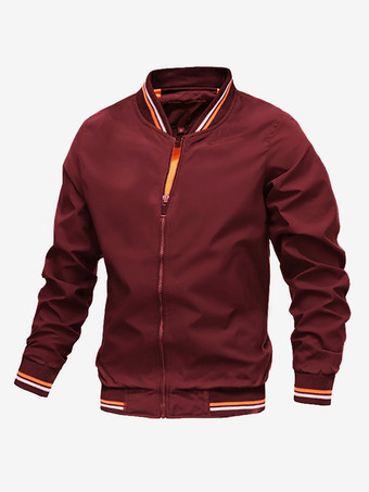 ワインレッド 男性用カジュアルジャケット 長袖 軽量 ジップアップ 春秋用 ボンバージャケット