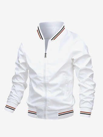 ホワイト 男性用カジュアルジャケット 長袖 軽量 ジップアップ 春秋用 ボンバージャケット