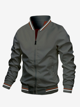 ダークグレー 男性用カジュアルジャケット 長袖 軽量 ジップアップ 春秋用 ボンバージャケット