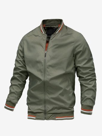 ハンターグリーン 男性用カジュアルジャケット 長袖 軽量 ジップアップ 春秋用 ボンバージャケット