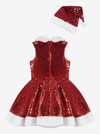 女の子のクリスマスセット 赤い帽子のドレス ポリエステル クリスマス ホリデー コスチューム