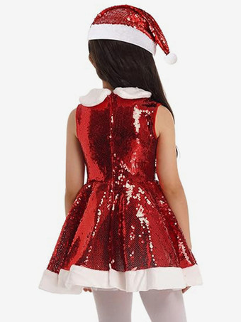 女の子のクリスマスセット 赤い帽子のドレス ポリエステル クリスマス ホリデー コスチューム